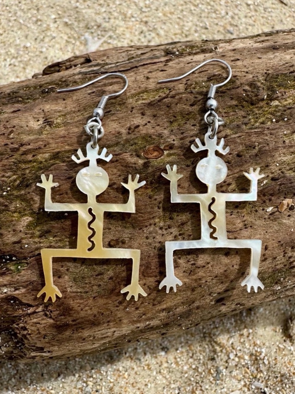 Mother of Pearl Taino Dance / Coquí Petroglyph Earrings
